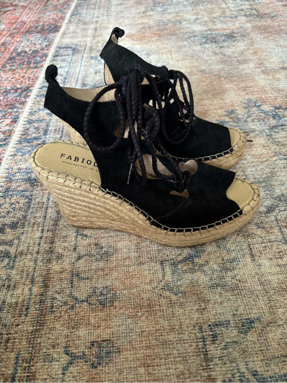 Black Suede Lace-Up Espadrille Wedge. Fabiolas. Made in Spain
